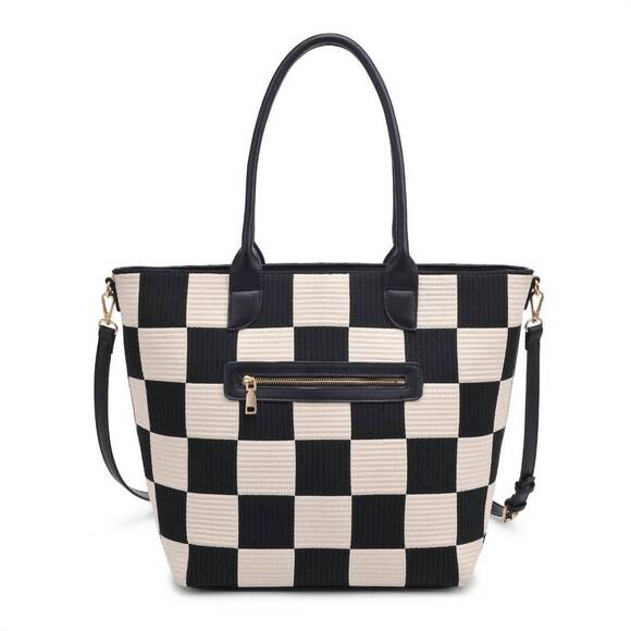 NEW MODA LUXE women's betty checkered tote bag in black - Picture 3 of 6